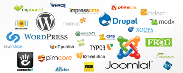 The logos of various CMS's.